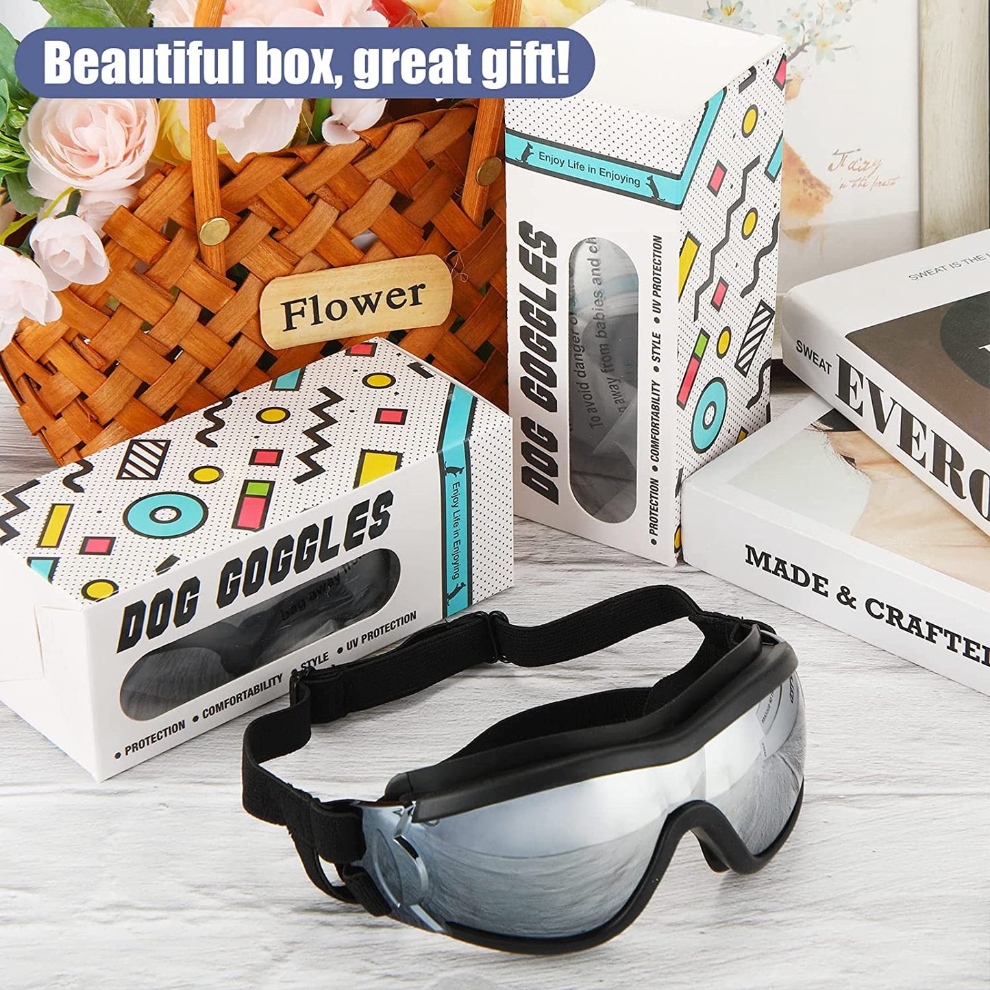 4 Pcs Dog Goggles Dog Sunglasses UV Protection Dog Glasses Windproof anti Fog Dust Dog Snow Goggles Pet Goggles with Adjustable Strap for Medium to Large Dogs Outdoor Travel Skiing, Black Animals & Pet Supplies > Pet Supplies > Dog Supplies > Dog Apparel Kingdder