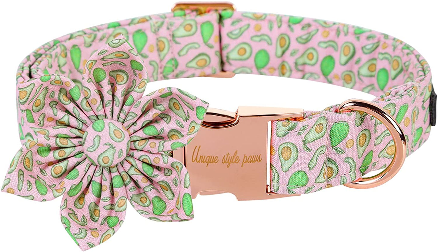 Unique Style Paws Dog Collar with Bow Tie Blue Dot Summer Dog Collar for Small Medium Large Dogs with Adjustable Metal Buckle - M Animals & Pet Supplies > Pet Supplies > Dog Supplies > Dog Apparel Unique style paws B-Pink avocad XL