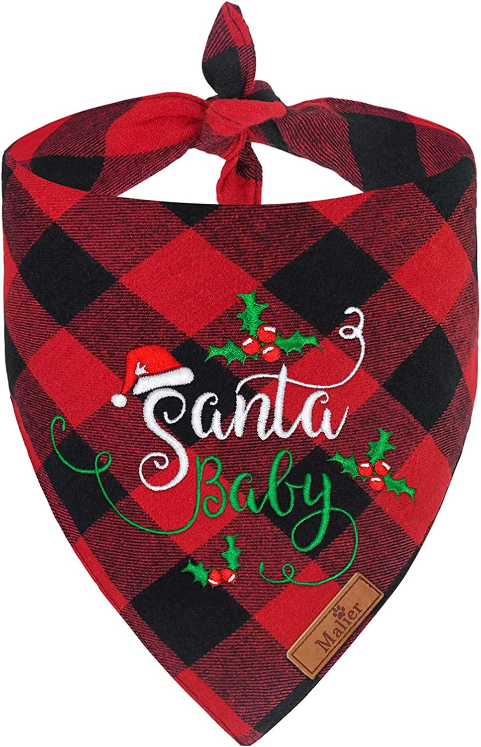 Malier Dog Christmas Bandana, Reversible Embroidered Dog Bandana Classic Buffalo Plaid Pet Dog Scarf Multiple Sizes Dog Pet Triangle Bibs Kerchief for Small Medium Large and Extra Large Dogs Cats Pets Animals & Pet Supplies > Pet Supplies > Dog Supplies > Dog Apparel Malier Santa Baby Large