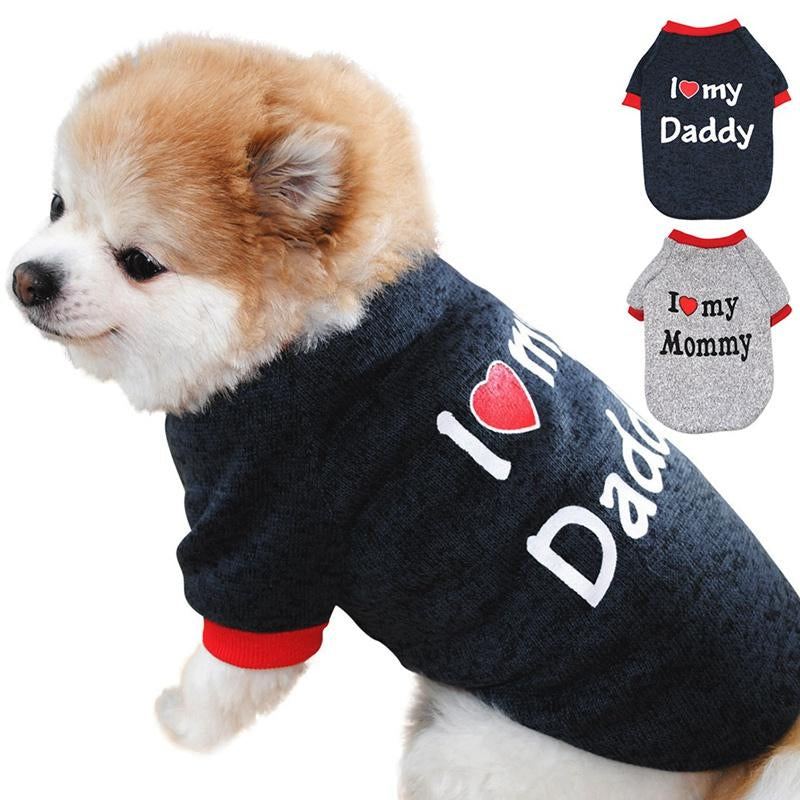Dog Clothes Pet Autumn Winter Warm Lining Fleece Cute Sweet I Love My Mommy & Daddy Design Outfit Apparel for Small Dogs Cats Pug Yorkshire Chihuahua Pet Clothing Animals & Pet Supplies > Pet Supplies > Dog Supplies > Dog Apparel Keimprove S Black
