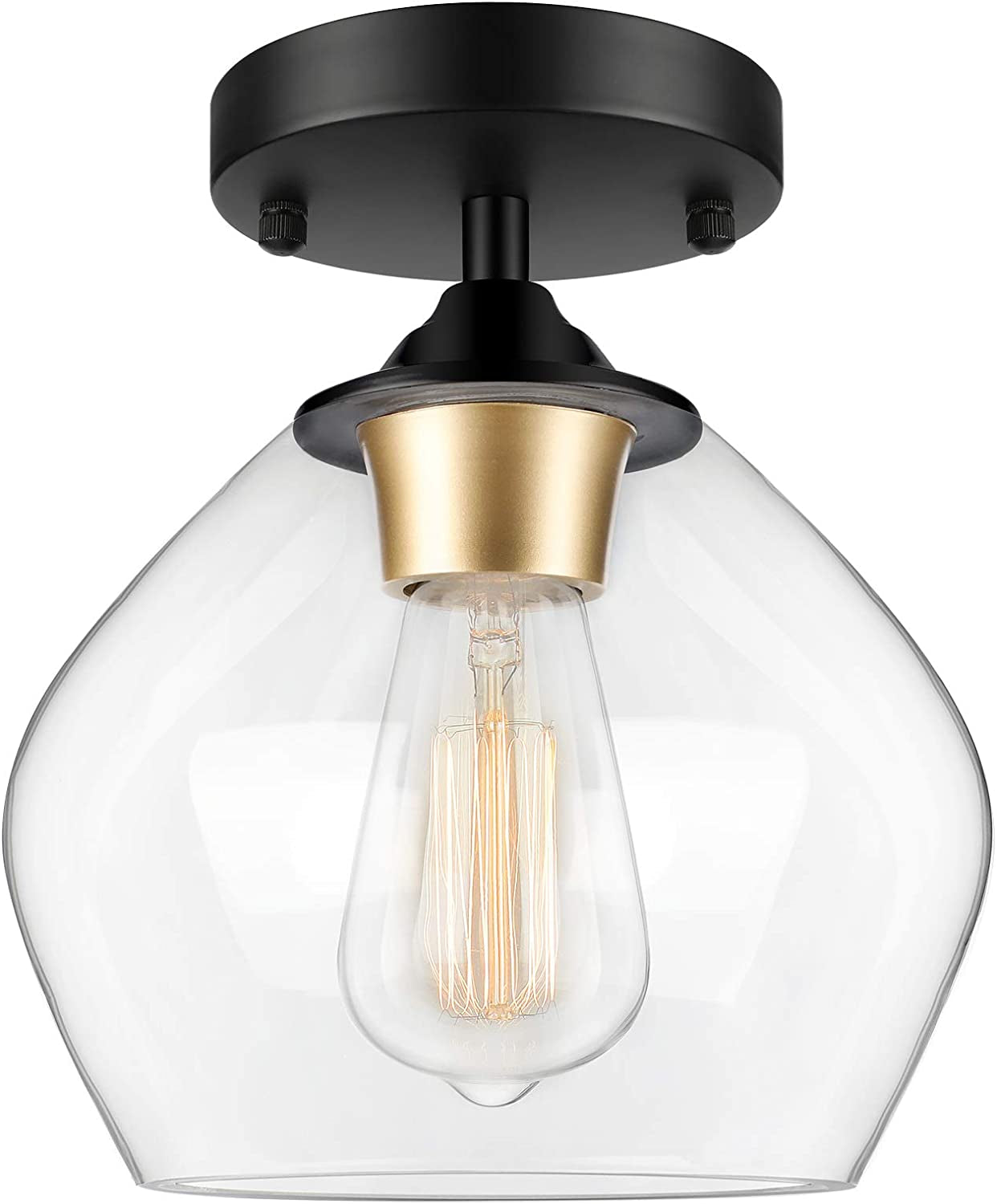 MAXvolador Industrial Semi Flush Mount Ceiling Light, Clear Glass Pendant  Lamp Shade, Farmhouse Lighting for Hallway, Vintage Hanging Light Fixtures  