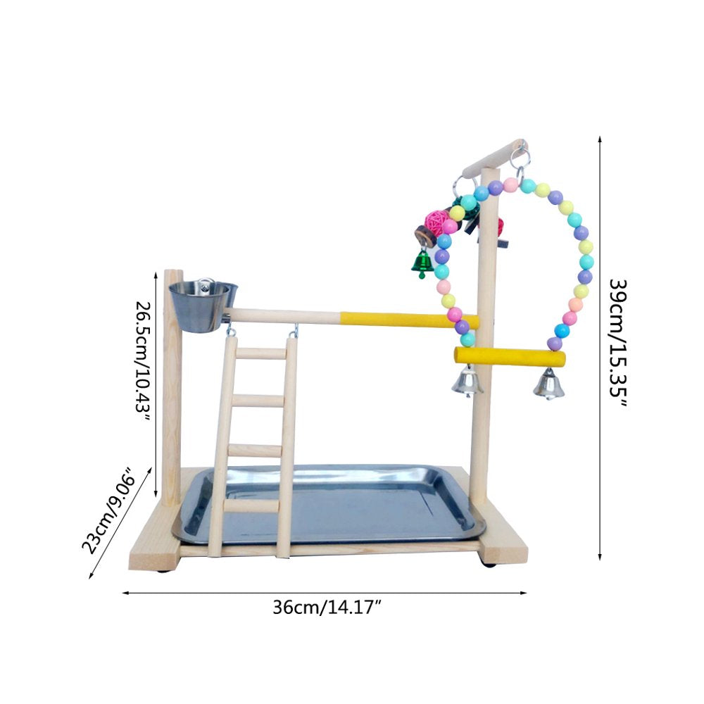 Sardfxul Wooden Bird Perch Stand Parrot Platform Playground Exercise Gym Playstand Ladder Toys with Feeder Cups Stainless Steel Tray Cage Decoration Animals & Pet Supplies > Pet Supplies > Bird Supplies > Bird Gyms & Playstands Sardfxul