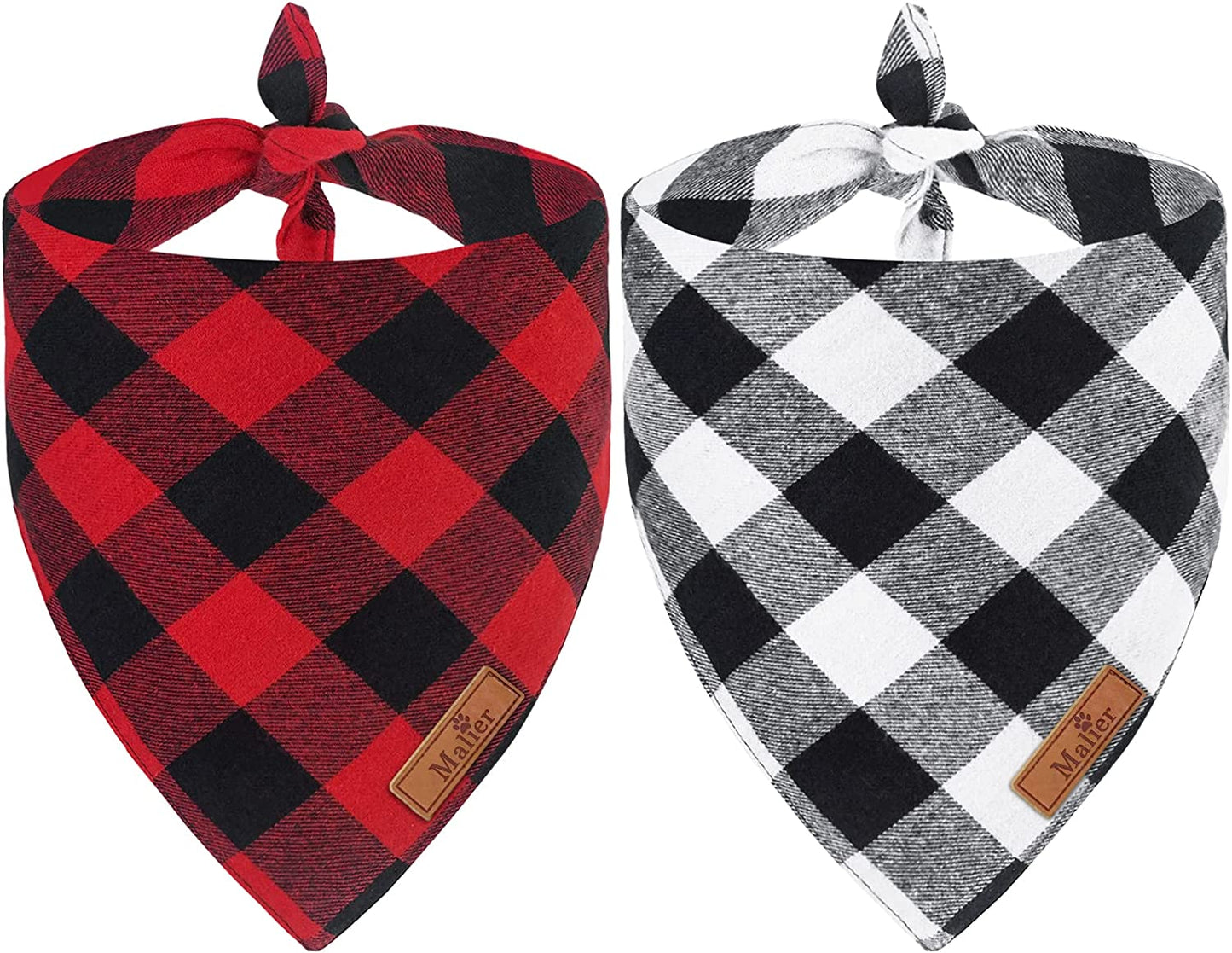 Malier 2 Pack Dog Bandana Christmas Classic Plaid Pet Bandana Scarf Triangle Bibs Kerchief Set Pet Costume Accessories Decoration for Small Medium Large Dogs Cats Pets Animals & Pet Supplies > Pet Supplies > Dog Supplies > Dog Apparel Malier White Plaid + Red Plaid Large