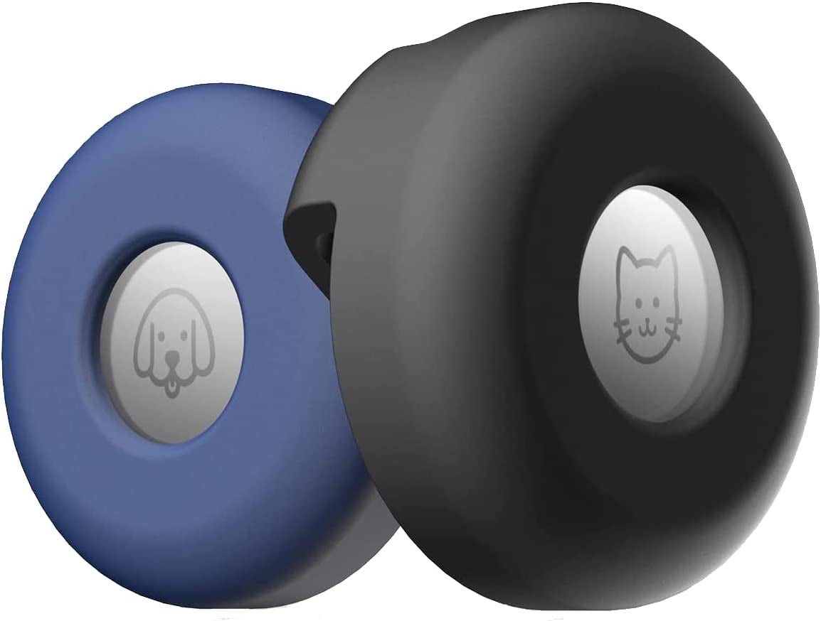 Airtag Dog Collar Holder (2-Pack) Easy to Clean Silicone, Anti-Lost GPS Air Tag Case, Compatible with Dog Cat Collars, Backpacks and Purses, Shock Proof, Silicone Protective Case (Purple/Pink) Electronics > GPS Accessories > GPS Cases ADC Products Black/Blue