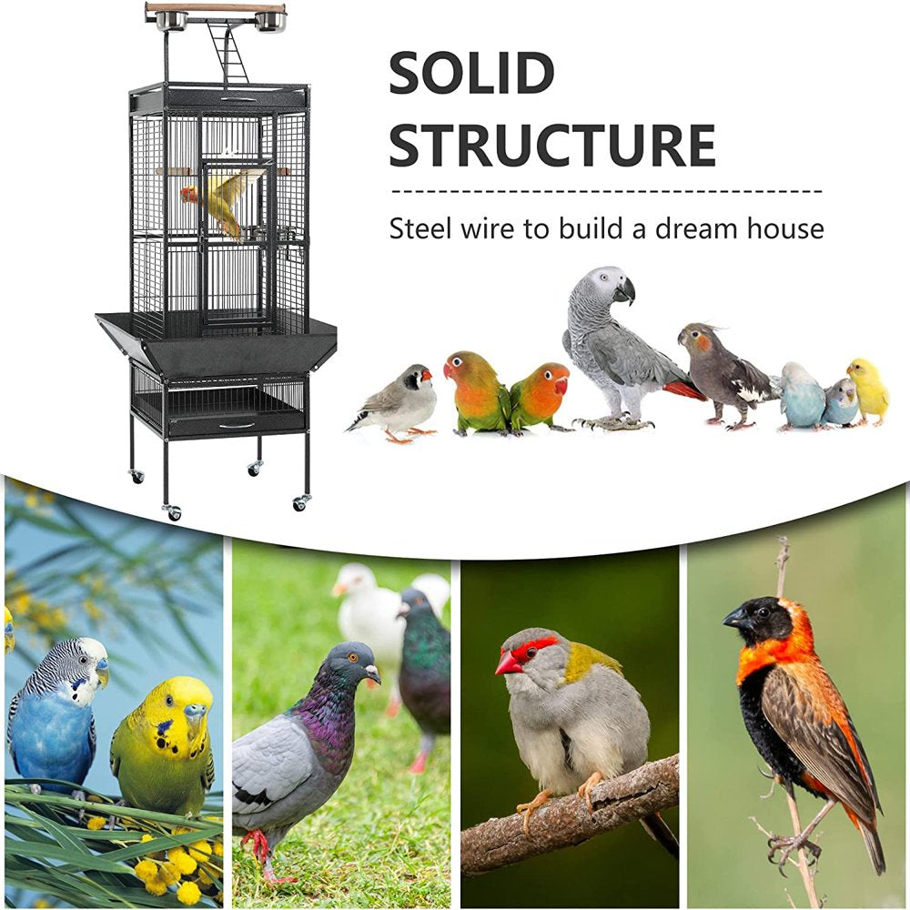 Bestpet 61-Inch Wrought Iron Large Bird Cage with Play Top and Rolling Stand Parrot Cage Bird Cages Animals & Pet Supplies > Pet Supplies > Bird Supplies > Bird Cages & Stands BestPet   