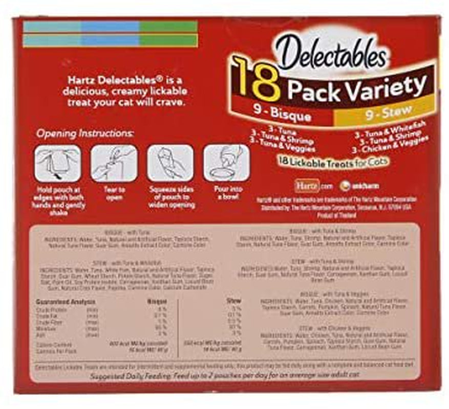 Hartz Delectables Stew & Bisque Lickable Wet Cat Treats for Adult & Senior Cats, Variety, 18 Count Animals & Pet Supplies > Pet Supplies > Cat Supplies > Cat Treats Bolanlay LLC