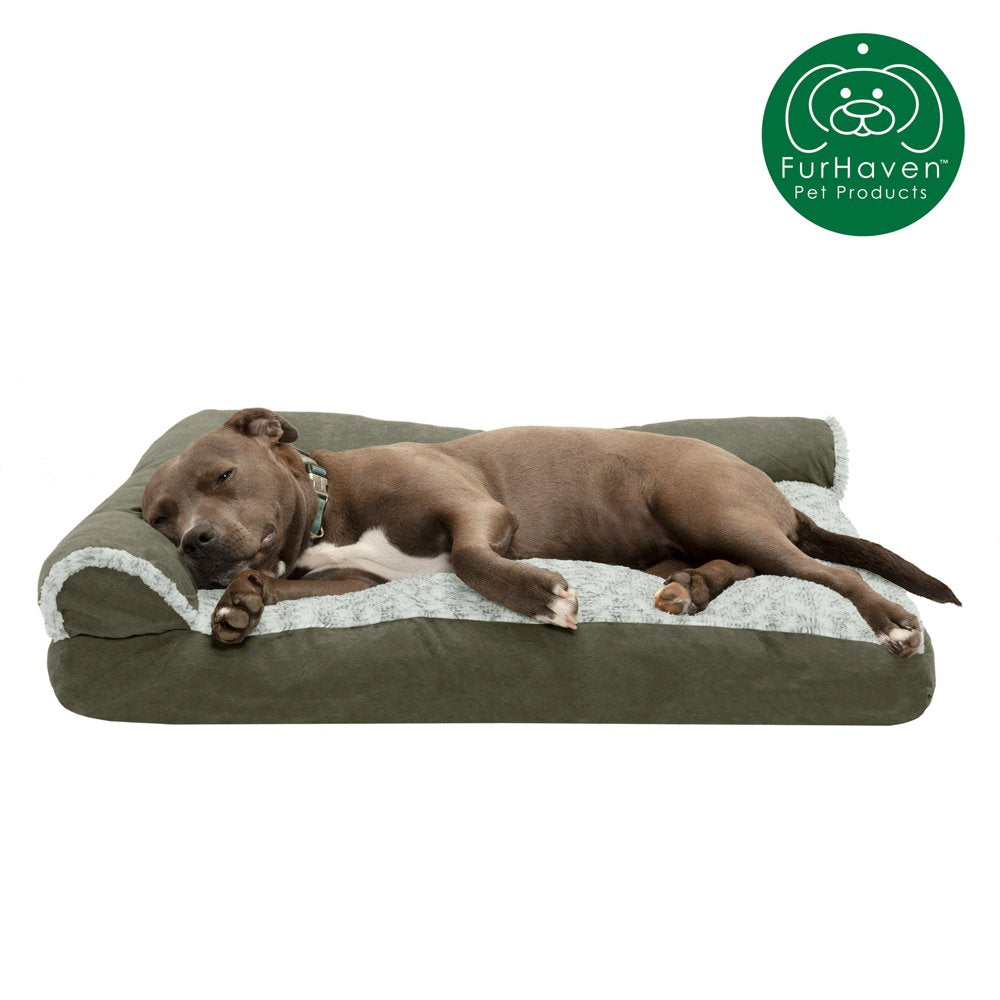 Furhaven Pet Products | Faux Fur & Suede Chaise Lounge Pillow Sofa-Style Pet Bed for Dogs & Cats, Espresso, Jumbo Animals & Pet Supplies > Pet Supplies > Cat Supplies > Cat Beds FurHaven Pet L Dark Sage