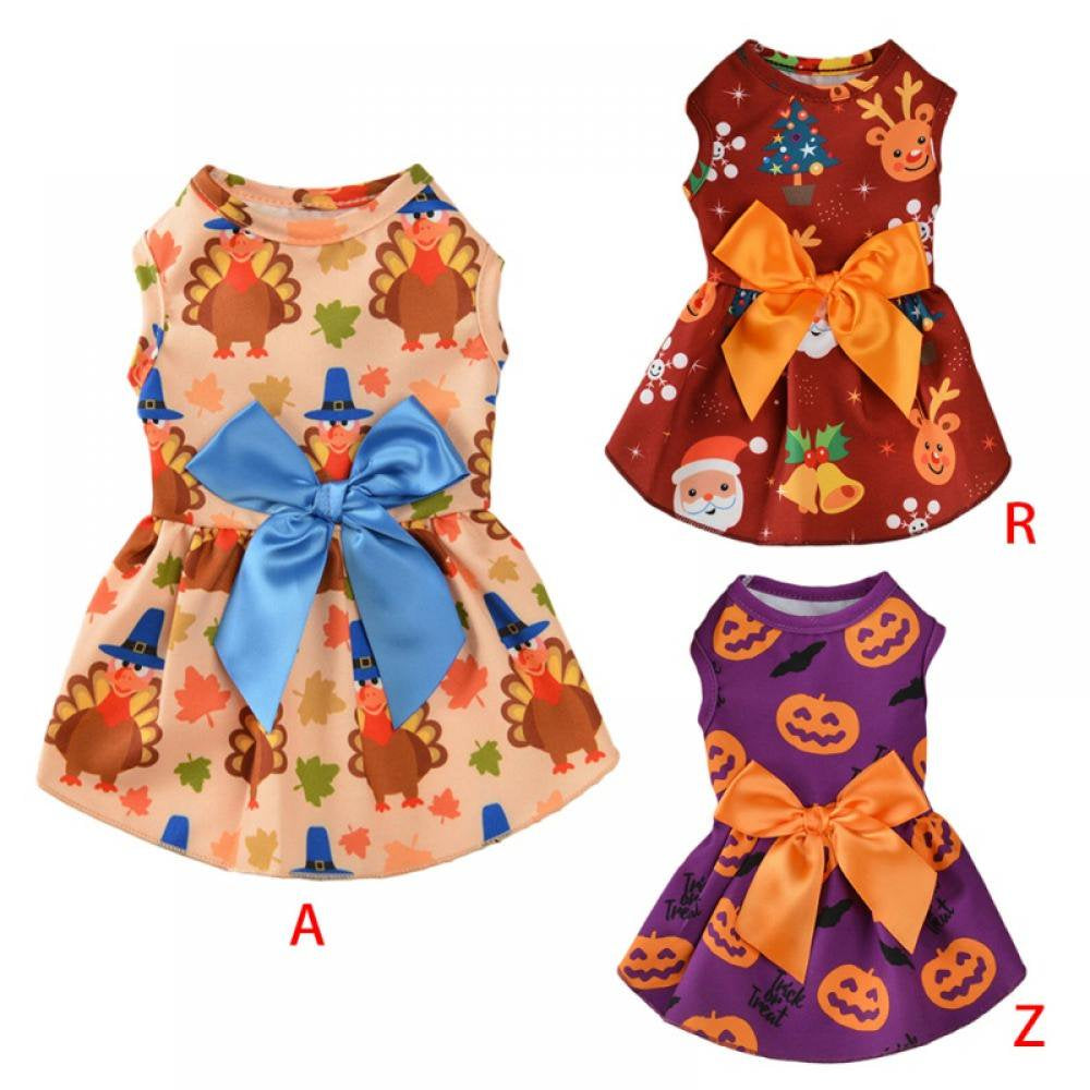 Lovebay Holiday Dog Dress Cute Halloween Pet Dresses Skirts Christmas Doggie Bowknot Dresses Thanksgiving Puppy Festival Skirts Pet Apparel Clothes for Dogs Cats Pets Animals & Pet Supplies > Pet Supplies > Cat Supplies > Cat Apparel LOVEBAY   