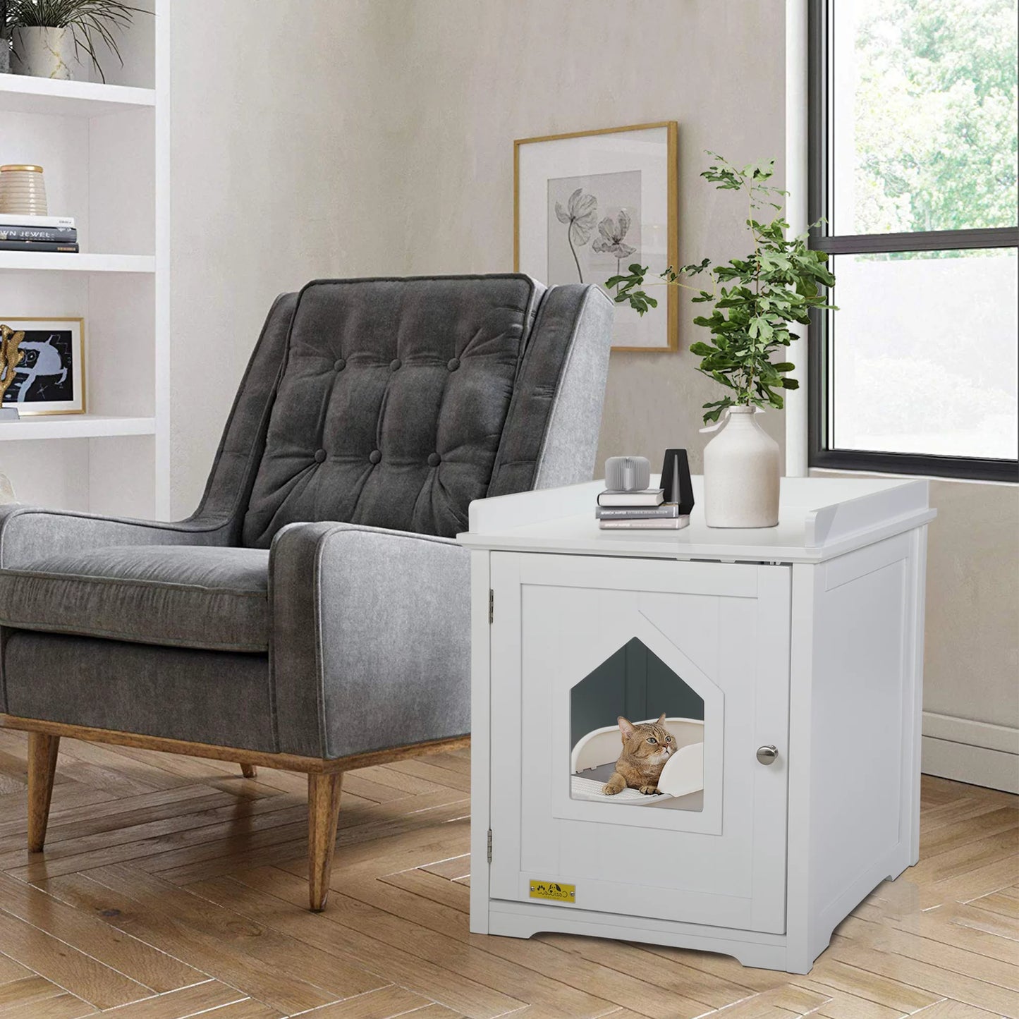 Coziwow Cat House Hidden Litter Box Furniture with Apron Top,Brown Animals & Pet Supplies > Pet Supplies > Cat Supplies > Cat Furniture Coziwow White