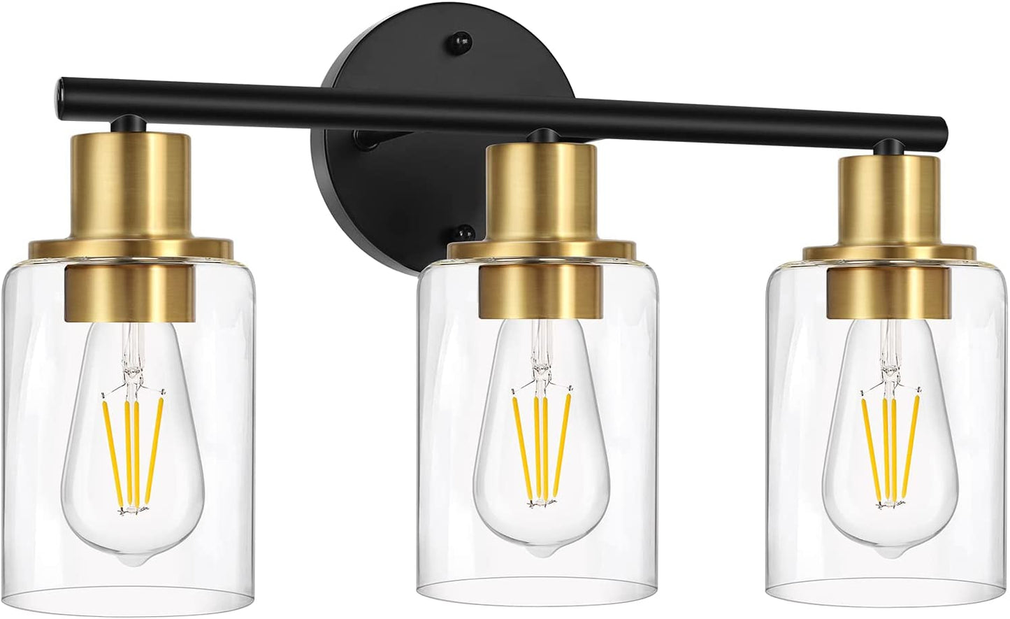 3-Light Bathroom Light Fixtures, Black Bathroom Wall Lights, Modern Bathroom Vanity Light with Clear Glass Shade, Bathroom Wall Lamp for Mirror Kitchen Bedroom Living Room Hallway Cabinet Porch Animals & Pet Supplies > Pet Supplies > Dog Supplies > Dog Apparel Zarbitta Black and Gold