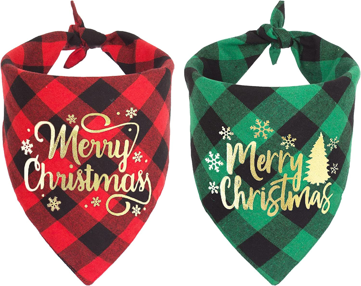 ADOGGYGO 2 Pack Christmas Dog Plaid Bandana Triangle Bib Set Pet Scarf Accessories for Dogs Cats (Red & Green) Animals & Pet Supplies > Pet Supplies > Dog Supplies > Dog Apparel ADOGGYGO Red & Green-2
