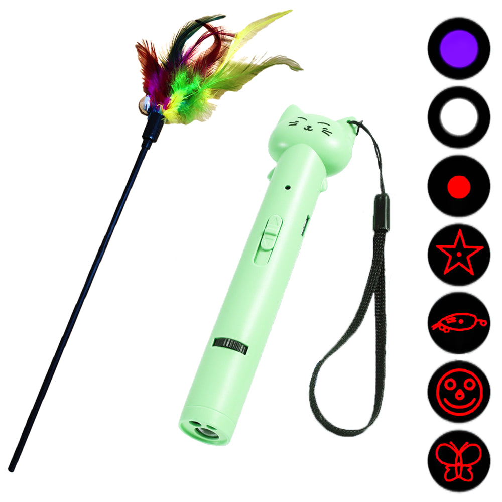 Pet Cat Toys USB Laser Pointer for Cats,Cat Toy Feather Wand with Jingle Bells Animals & Pet Supplies > Pet Supplies > Cat Supplies > Cat Toys Shenzhenpannizhekejiyouxiangongsi Green