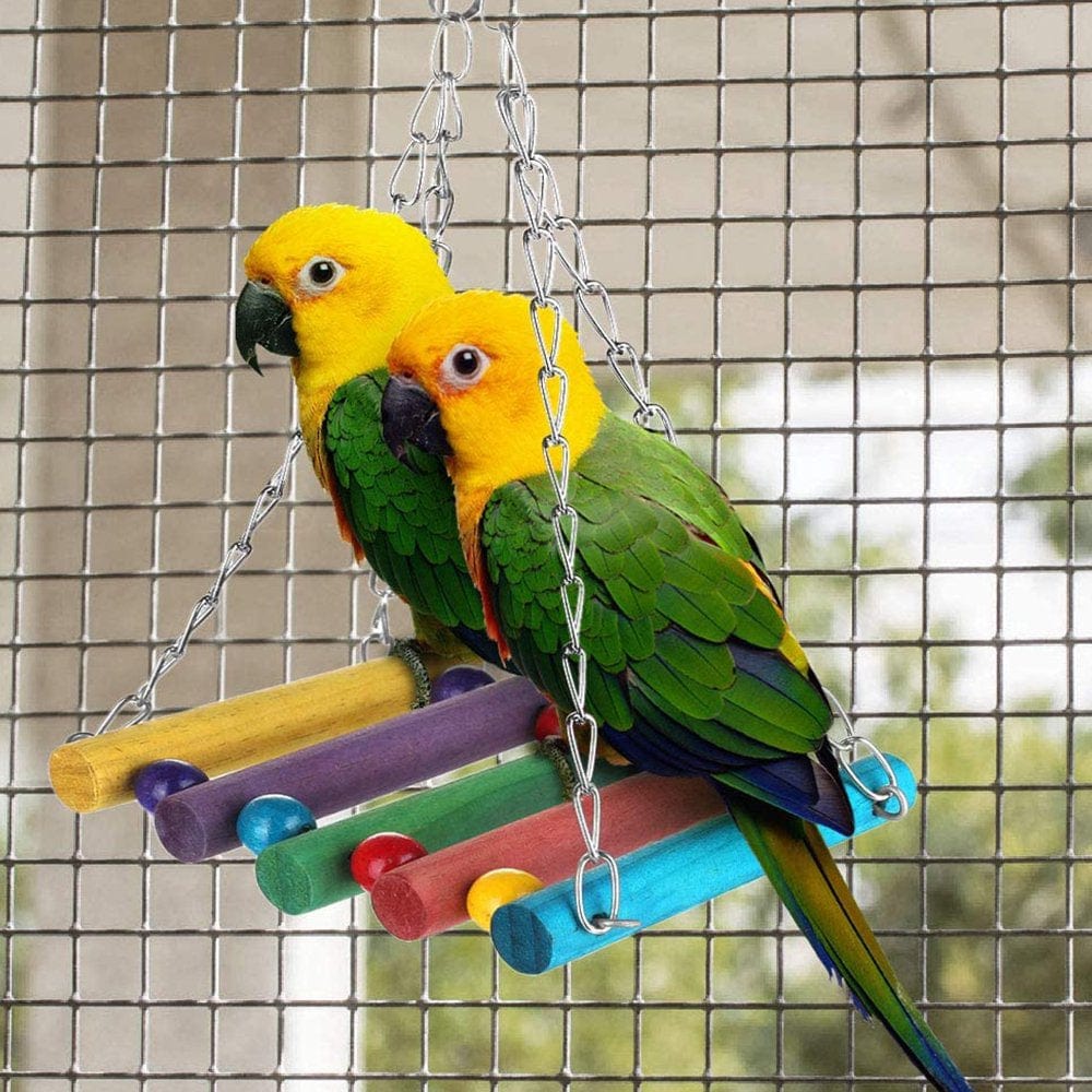 8Pcs Bird Parrot Toys, Natural Wood Bird Swing Climbing Chewing Standing Hanging Perch Hammock Rope Ladder Bell Bird Cage Toys for Budgerigar, Parakeet, Animals & Pet Supplies > Pet Supplies > Bird Supplies > Bird Ladders & Perches Heopbird