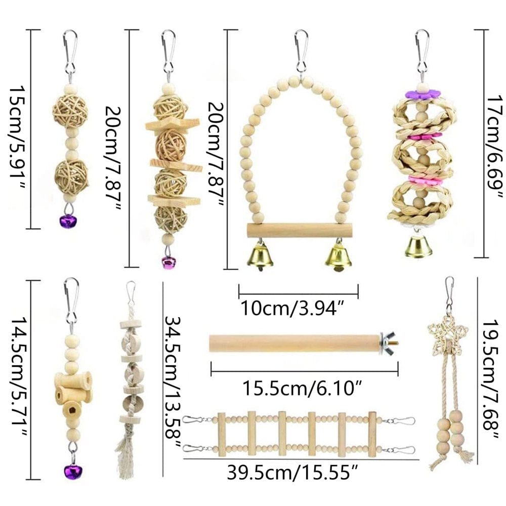 9 Pcs/Set Bird Parrot Swing Toys Chewing Standing Hanging Perch Hammock Climbing Ladder Bird Cage for Budgerigar Parakeet Conure Cockatiel Mynah Love Birds Finches Animals & Pet Supplies > Pet Supplies > Bird Supplies > Bird Ladders & Perches WANGFUFU