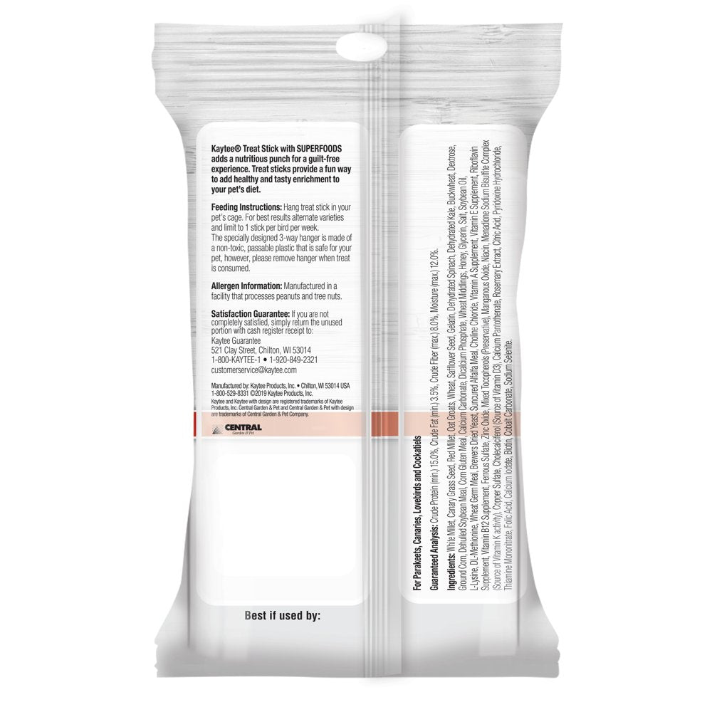 Kaytee Avian Superfood Treat Stick Spinach & Kale 5.5Oz Animals & Pet Supplies > Pet Supplies > Bird Supplies > Bird Treats Central Garden and Pet