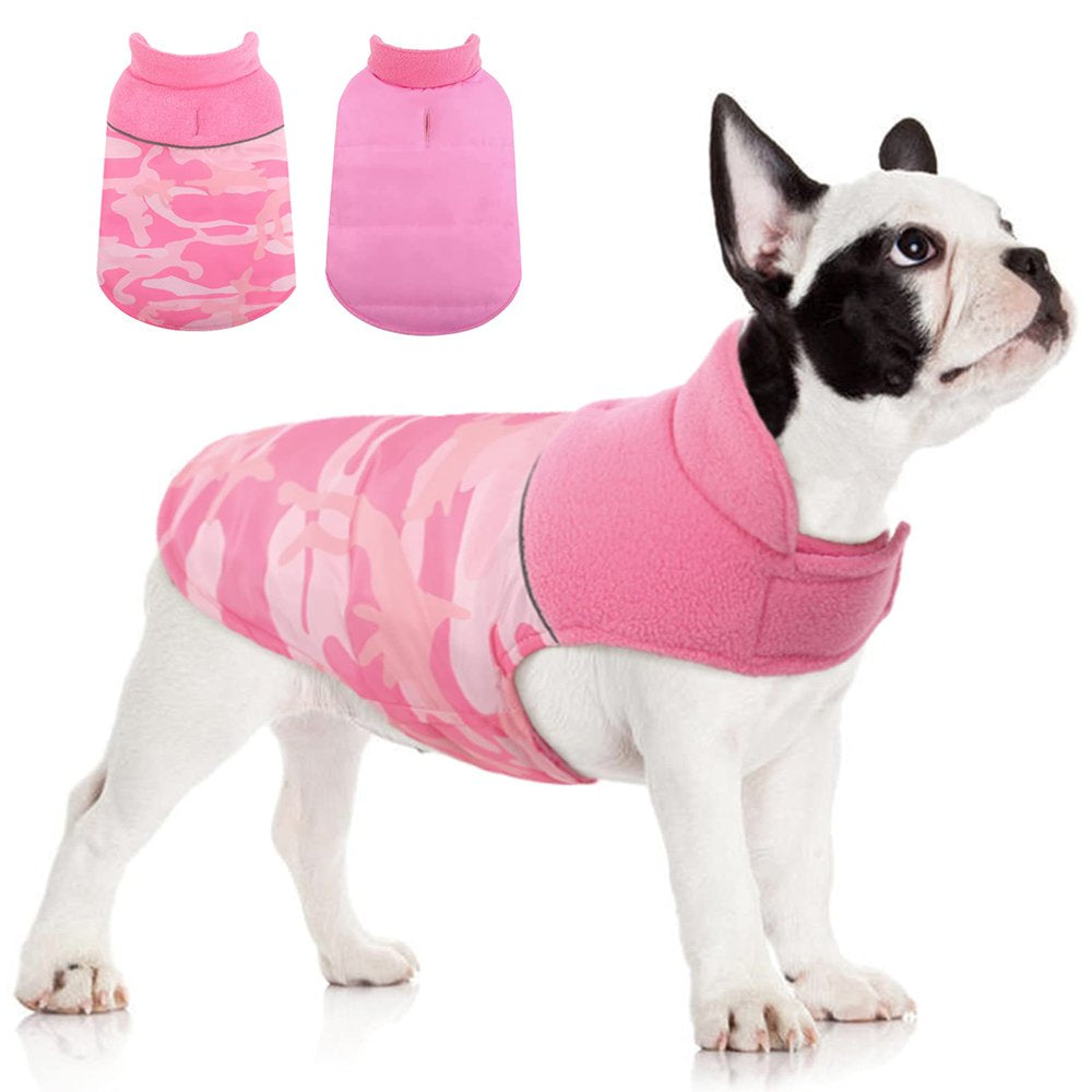 Kuoser Dog Winter Coat, Camouflage Pet Jacket, Windproof Cozy Fleece Snow Vest with Leash Hole, Outdoor Puppy Cold Weather Apparel, Reflective Camo Outfits for Small Medium Large Dogs Cats Animals & Pet Supplies > Pet Supplies > Dog Supplies > Dog Apparel Kuoser M-Chest Girth:17.3-20.9" Pink