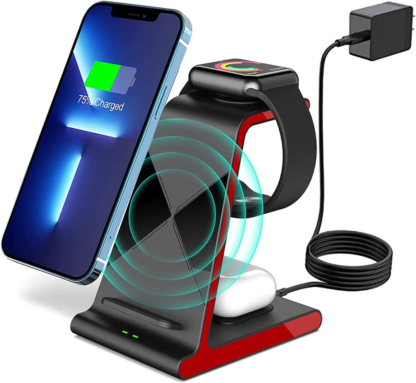 Aukvite 3 in 1 Wireless Charging Station Apple, Wireless Watch Charger Dock for Iwatch Series 7 6 5 4 3 2 and Airpods, Phone Charger Stand Compatible with Iphone 13 Pro Max 12 Pro Samsung S20(Black) Electronics > GPS Accessories > GPS Cases Shenzhen Xuanfeng Innovations Technology Co., Ltd. Red