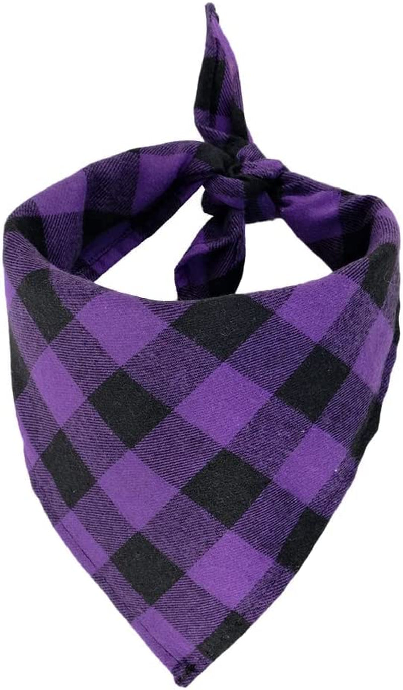 CROWNED BEAUTY Large Dog Bandana for Medium Large Dogs,Blue Black Buffalo Plaid Adjustable Reversible Triangle Cutton Scarves DB18-L Animals & Pet Supplies > Pet Supplies > Dog Supplies > Dog Apparel Crowned Beauty Purple Black Large