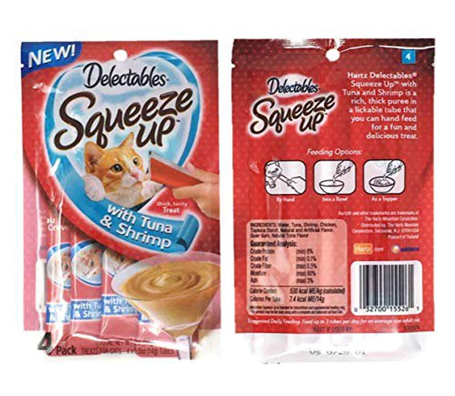 Delectables Hartz Squeeze up Cat Treats Variety 4 Pouch Bundle of 2 Flavors; 2 Pouches of Each Flavor (2.0 Oz Each) (Tuna, Tuna & Shrimp) Animals & Pet Supplies > Pet Supplies > Cat Supplies > Cat Treats Delectables