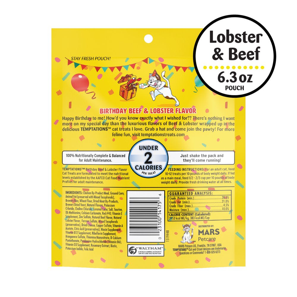 TEMPTATIONS Birthday Cat Treats, Lobster and Beef Flavor, 6.3 Oz. Animals & Pet Supplies > Pet Supplies > Cat Supplies > Cat Treats Mars Petcare