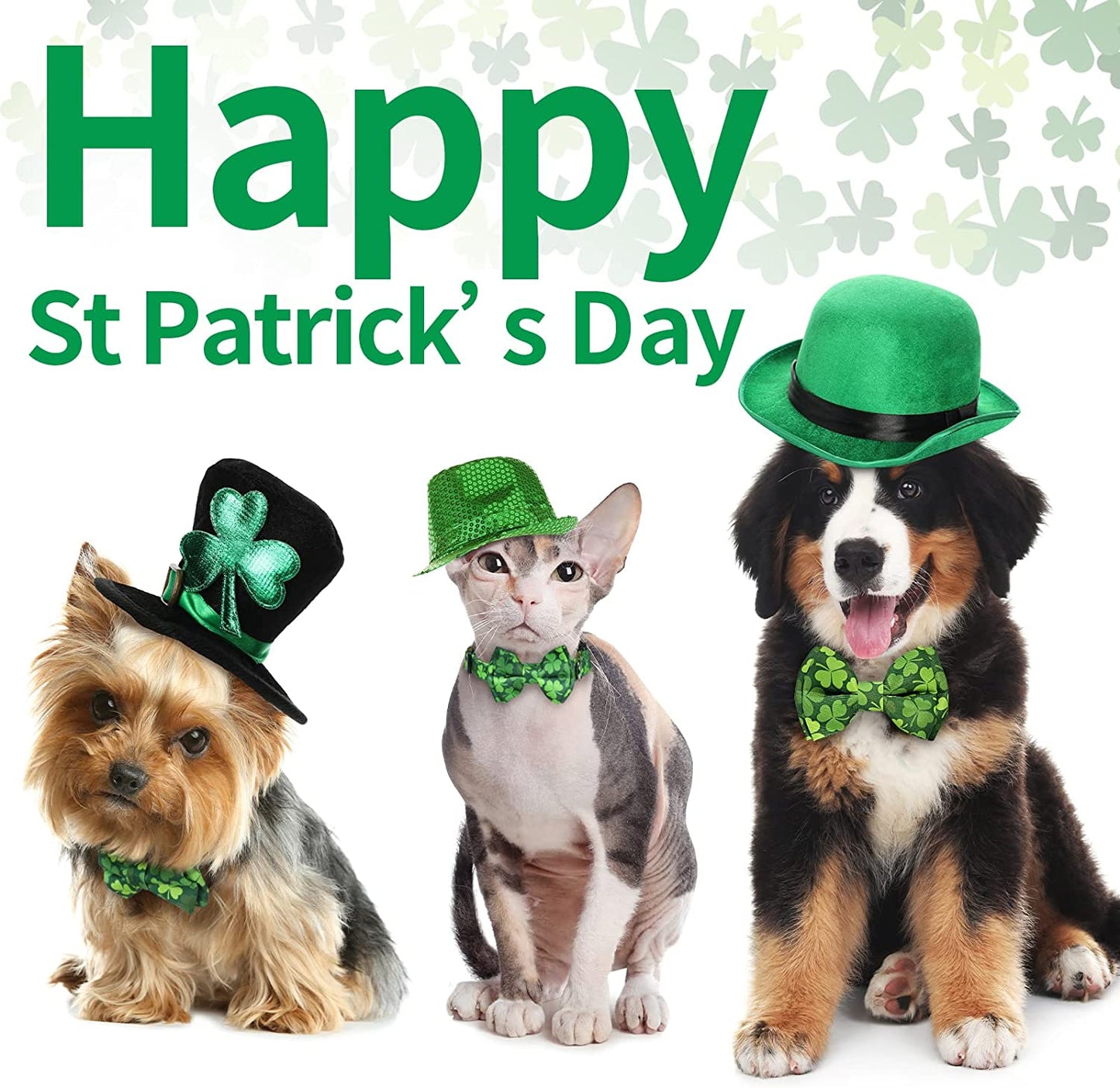 St. Patrick'S Dog Bow Tie Collar, Epesiri Green Dog Collar Bow Tie with Cotton, Adjustable Four Leaf Clovers Dog Neck Bowtie, St Patrick'S Day Holiday Soft Collar for Dogs Cat Small Medium Large Gift Animals & Pet Supplies > Pet Supplies > Dog Supplies > Dog Apparel Epesiri