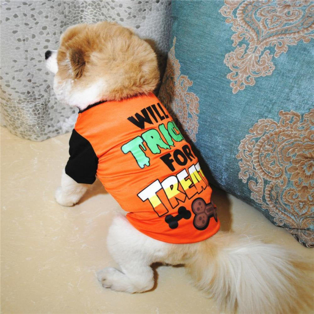 Halloween Dog Shirts Printed Puppy Outfits Pet Costume Cute Dog Clothing for Small Dogs and Cats Halloween Cosplay Pet Apparel Trick or Treat Animals & Pet Supplies > Pet Supplies > Dog Supplies > Dog Apparel Canopy