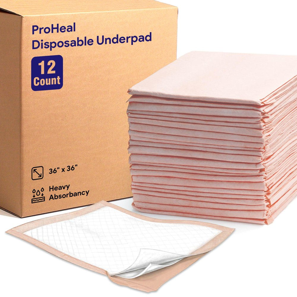 Proheal Disposable Underpads (48 Pack) Heavy Absorbency 36" X 36" - Incontinence Chux Bed Pads Animals & Pet Supplies > Pet Supplies > Dog Supplies > Dog Diaper Pads & Liners ProHeal 12