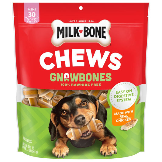 Milk-Bone Gnawbones Rawhide Free Dog Chews with Real Chicken, Long-Lasting Mini Dog Treats, Bag of 30 Animals & Pet Supplies > Pet Supplies > Dog Supplies > Dog Treats The J.M. Smucker Company 19.1 oz  