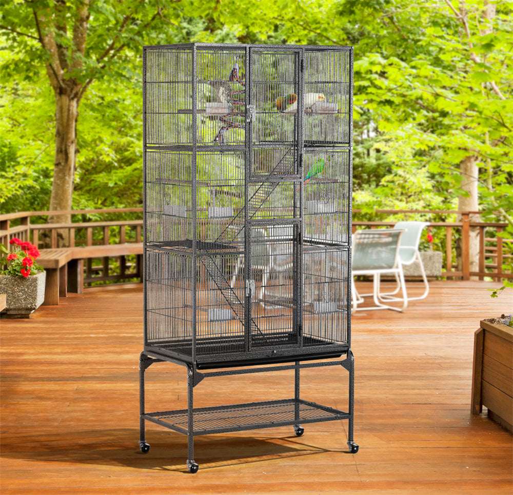 Topeakmart 69''H Mobile Extra Large Bird Cage Parrot Cage Rolling Metal Pet Cage with Detachable Stand, Black Animals & Pet Supplies > Pet Supplies > Bird Supplies > Bird Cages & Stands Topeakmart