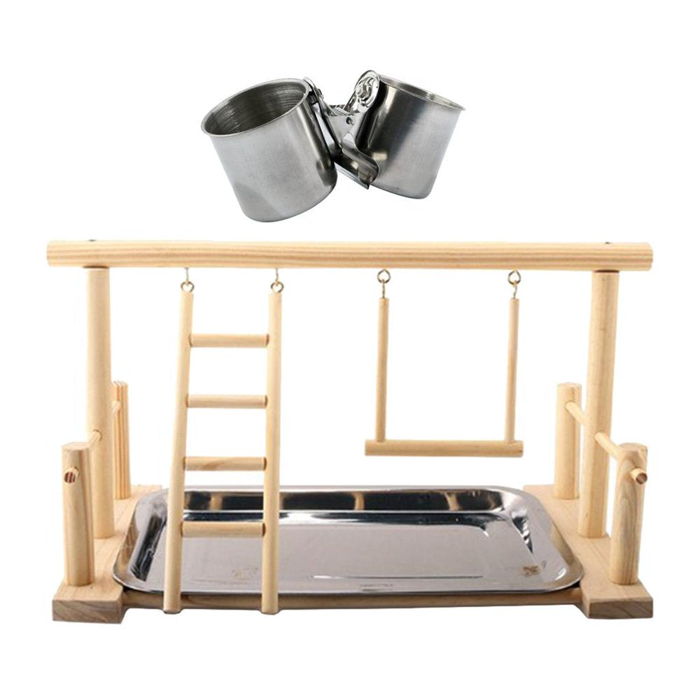 Perch with Stainless Steel 6.5Cm Feeding Cups & Tray for Birds Parrots Frosted 6.5Cm Cups Animals & Pet Supplies > Pet Supplies > Bird Supplies > Bird Gyms & Playstands perfk Natural Stand with 6.5cm Cups
