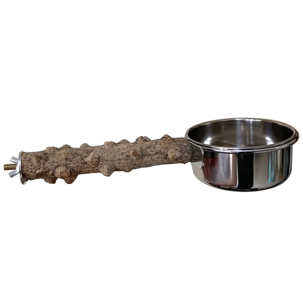 AOOOWER Parrot Bird Cage Perch Natural Wooden Stand Stick with Stainless Steel Food Dishes Bowl Feeder Cup for Parakeet Animals & Pet Supplies > Pet Supplies > Bird Supplies > Bird Cages & Stands AOOOWER