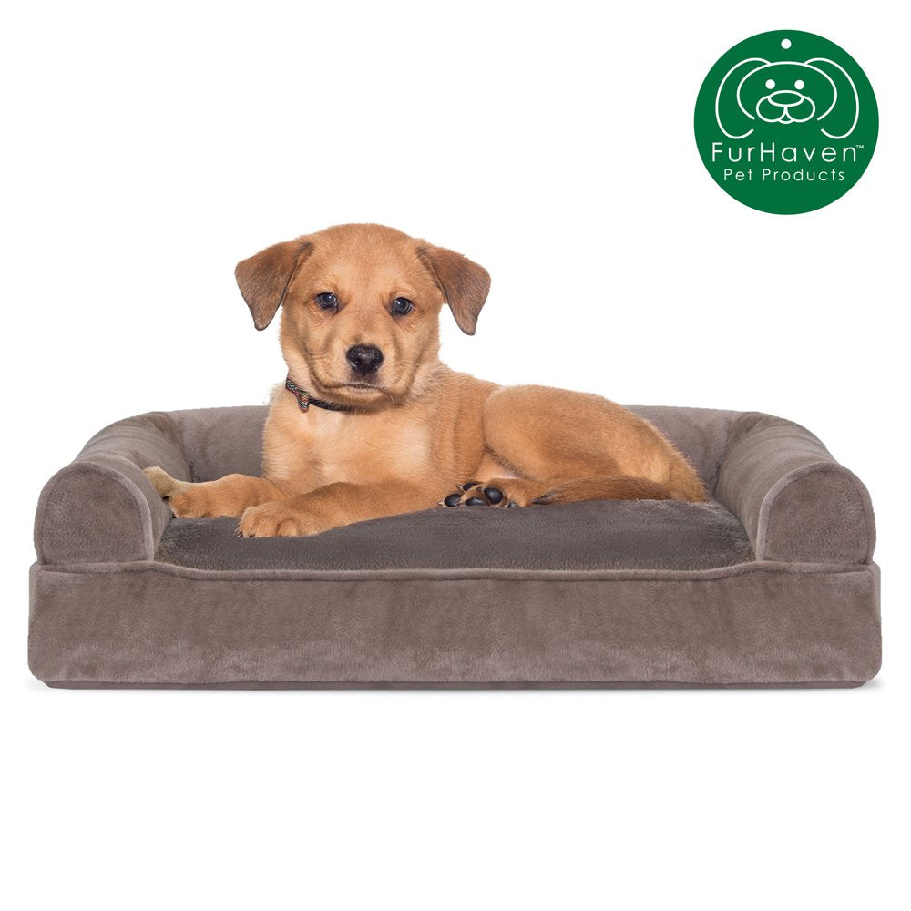 Furhaven Pet Products | Faux Fur & Velvet Pillow Sofa Pet Bed for Dogs & Cats, Driftwood Brown, Large Animals & Pet Supplies > Pet Supplies > Cat Supplies > Cat Beds FurHaven Pet Products S Driftwood Brown