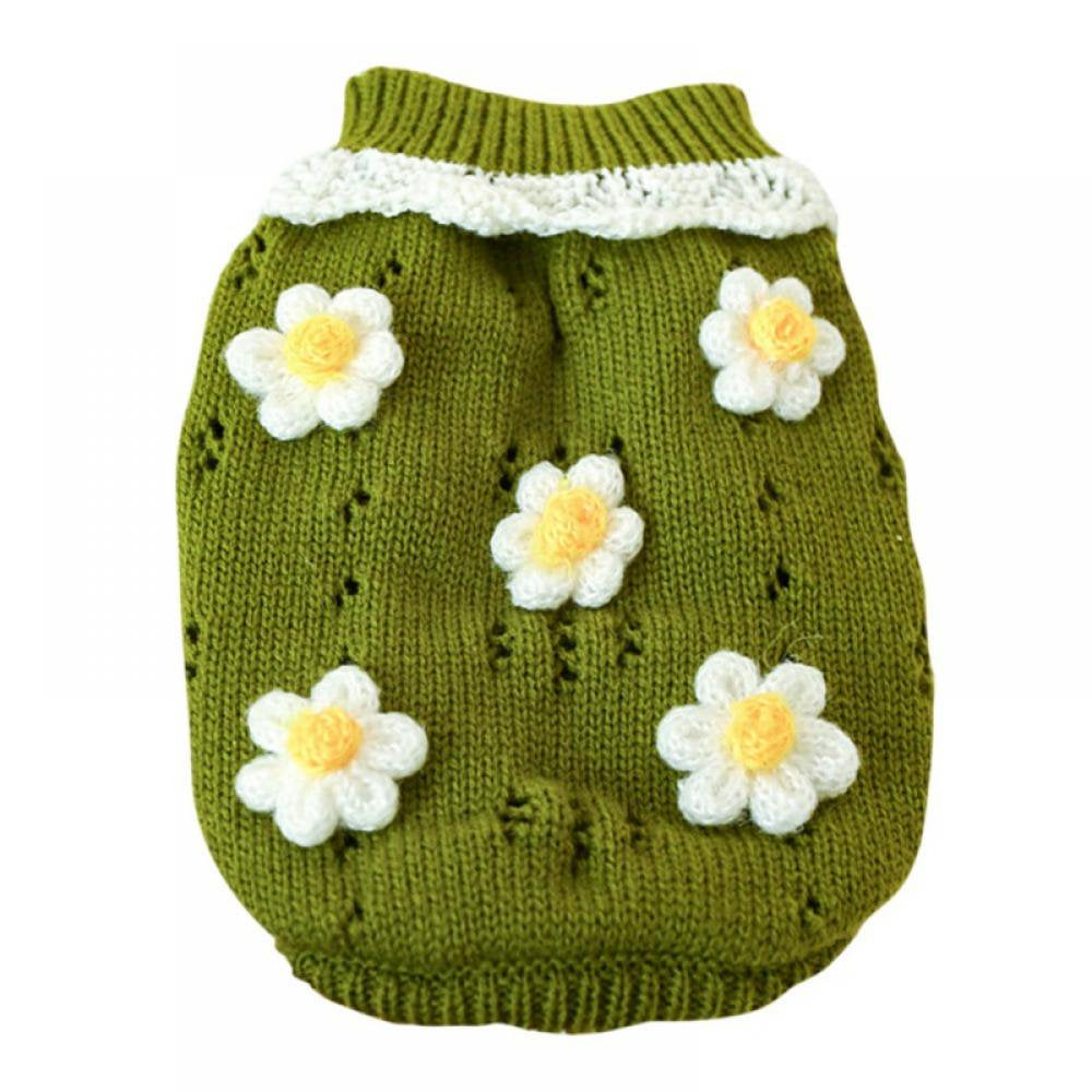 Small Dog Sweater Warm Pet Sweater Cute Knitted Flowers Blossoming Dog Sweaters for Small Dogs Girls Boys, Cat Sweater Dog Sweatshirt Clothes Coat Apparel for Small Dog Puppy Kitten Cat Animals & Pet Supplies > Pet Supplies > Dog Supplies > Dog Apparel Alvage S Green