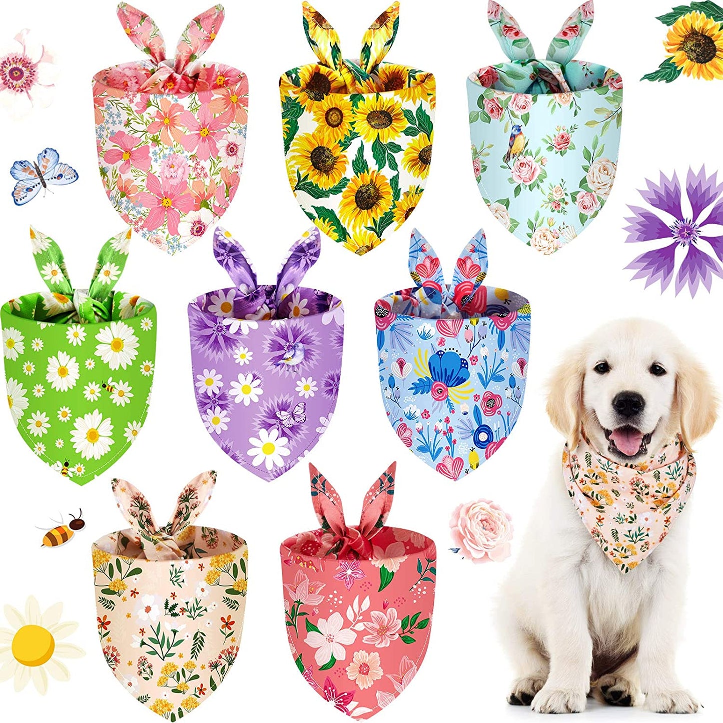 8 Pieces Floral Dog Bandana Girl Boy Spring Flower Pet Triangle Bib Scarf Daisy Rose Pet Bandana Washable Adjustable Dog Kerchief Suitable for Most Dogs and Cats Animals & Pet Supplies > Pet Supplies > Dog Supplies > Dog Apparel Weewooday Cute Pattern