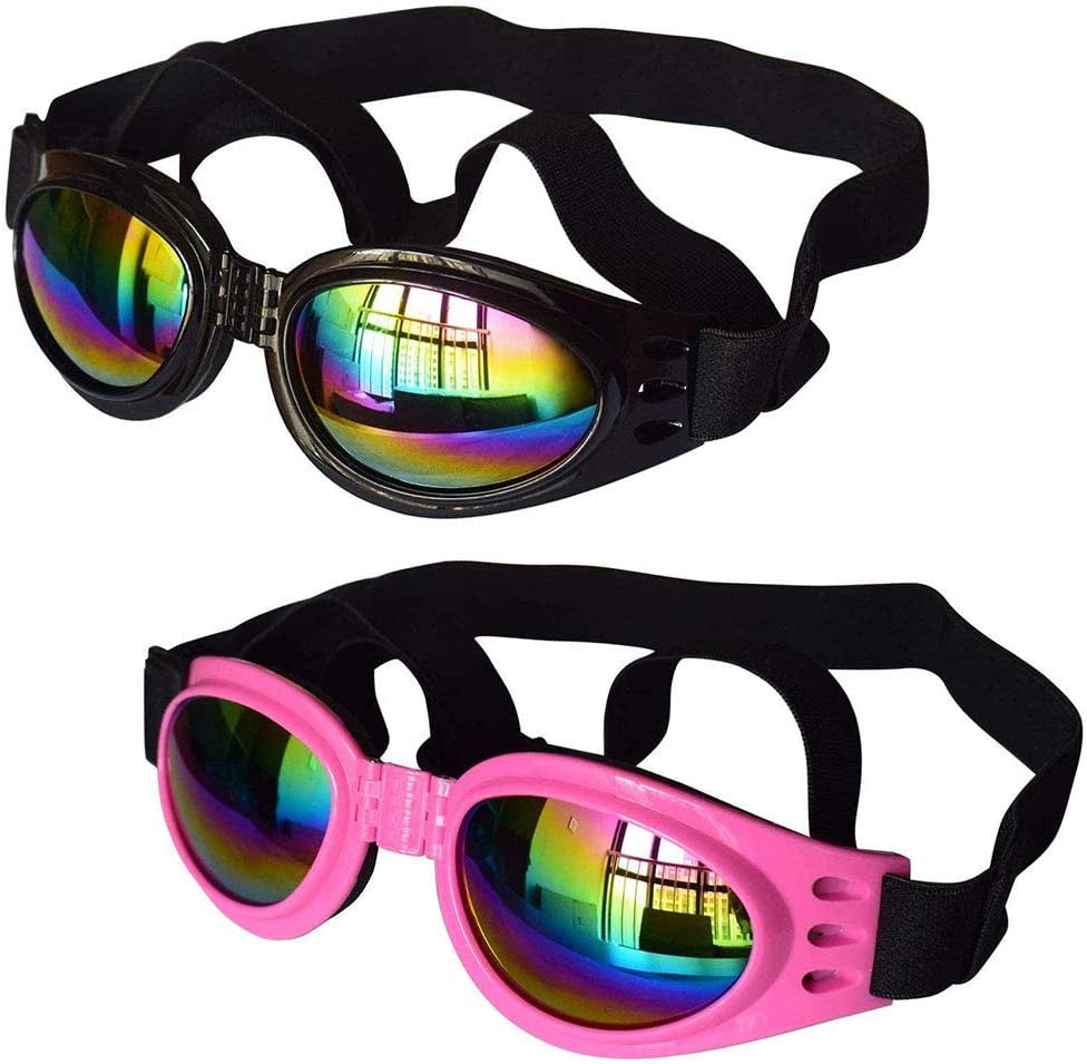 2 Pcs Dog Goggles, Adjustable Strap Dog Goggles Eye Wear Protection for Travel Skiing, Black UV Protection Waterproof Sunglasses for Dog (Black, Black) Animals & Pet Supplies > Pet Supplies > Dog Supplies > Dog Apparel PINGTOU Black , Pink
