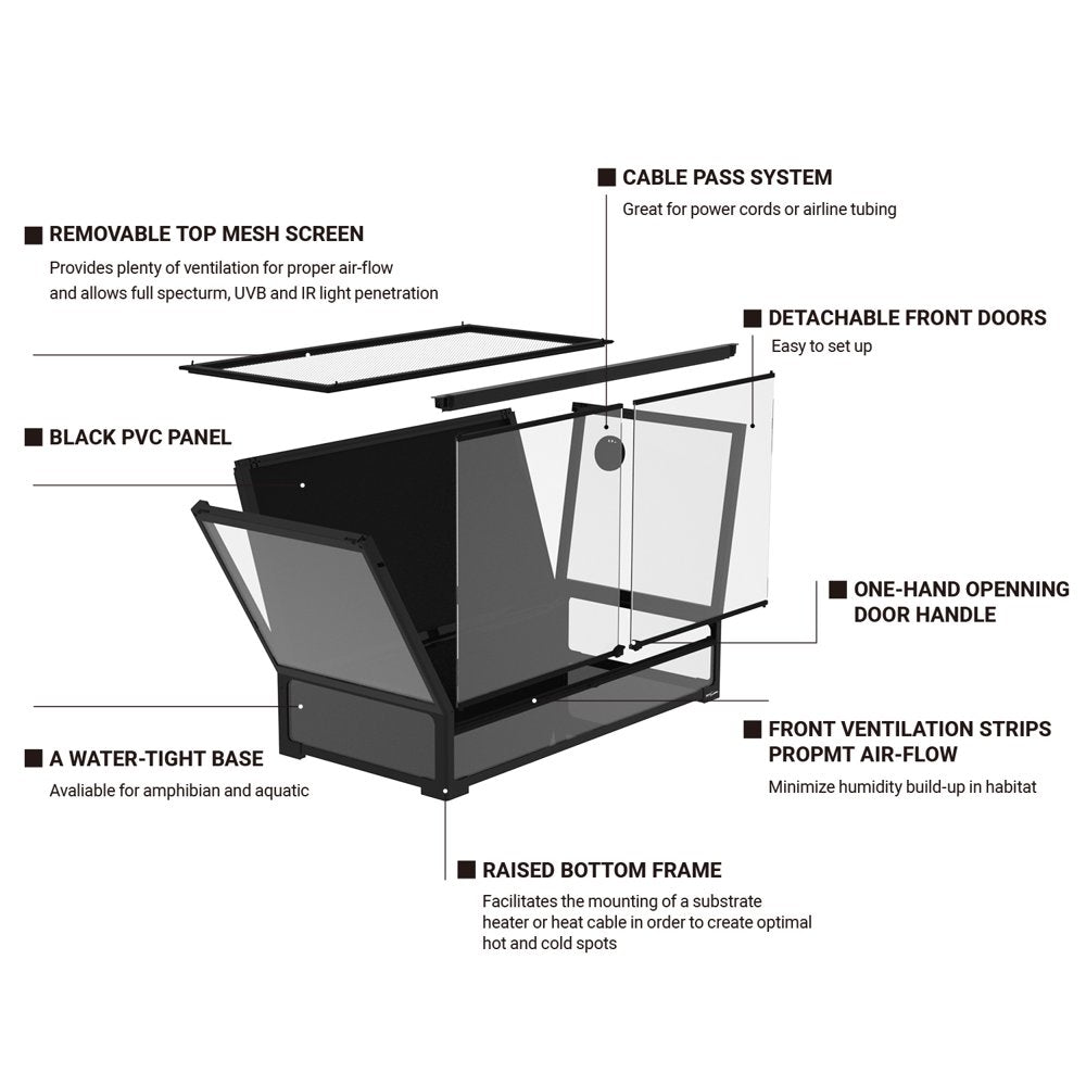 REPTI ZOO New Designed Collapsible Reptile Terrarium 67 Gallon, Full Tempered Glass Reptile Tank 36" X 18"X 24" Etan pet supplies inc
