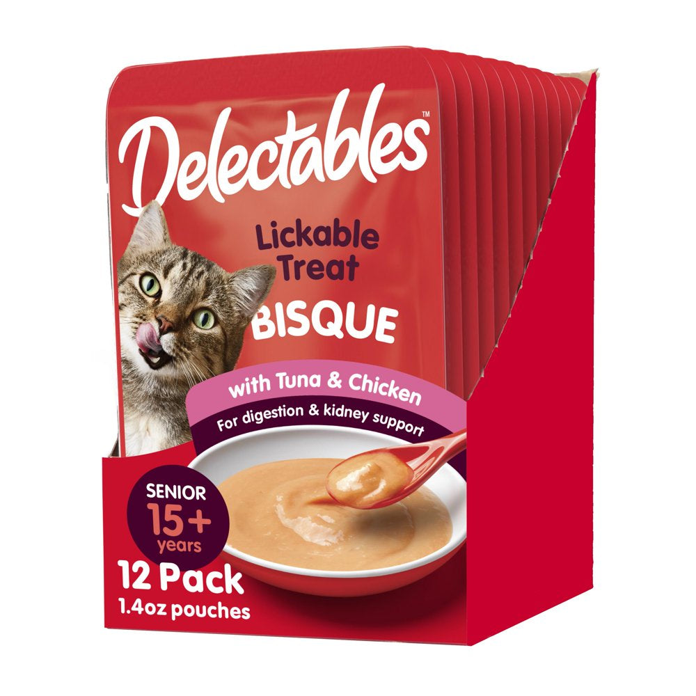 Hartz Delectables Bisque Senior 10+ Lickable Wet Cat Treats Variety Pack, 12 Pack Animals & Pet Supplies > Pet Supplies > Cat Supplies > Cat Treats Hartz Mountain Corp Tuna Chicken 12