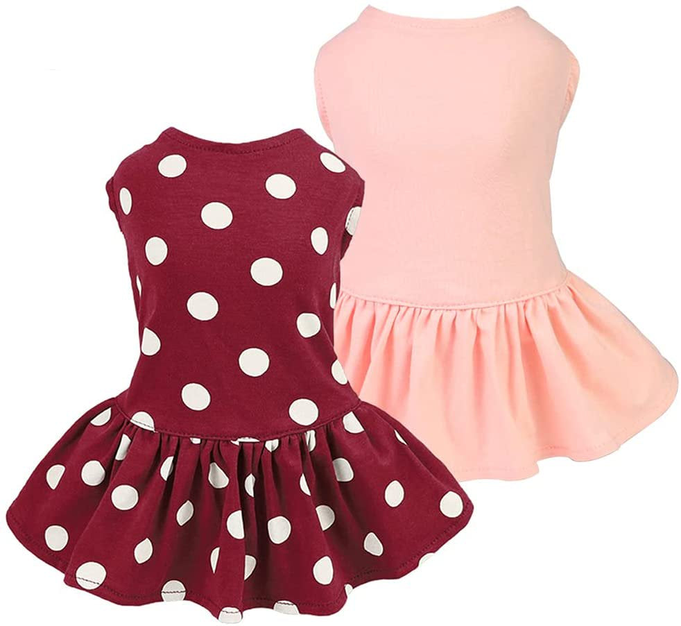 Fitwarm 2-Pack 100% Cotton Polka Dot Dog Dress Doggie Clothes Puppy Vest Dress Pet Cat Apparel Blue Purple Small Animals & Pet Supplies > Pet Supplies > Dog Supplies > Dog Apparel Fitwarm XL Red