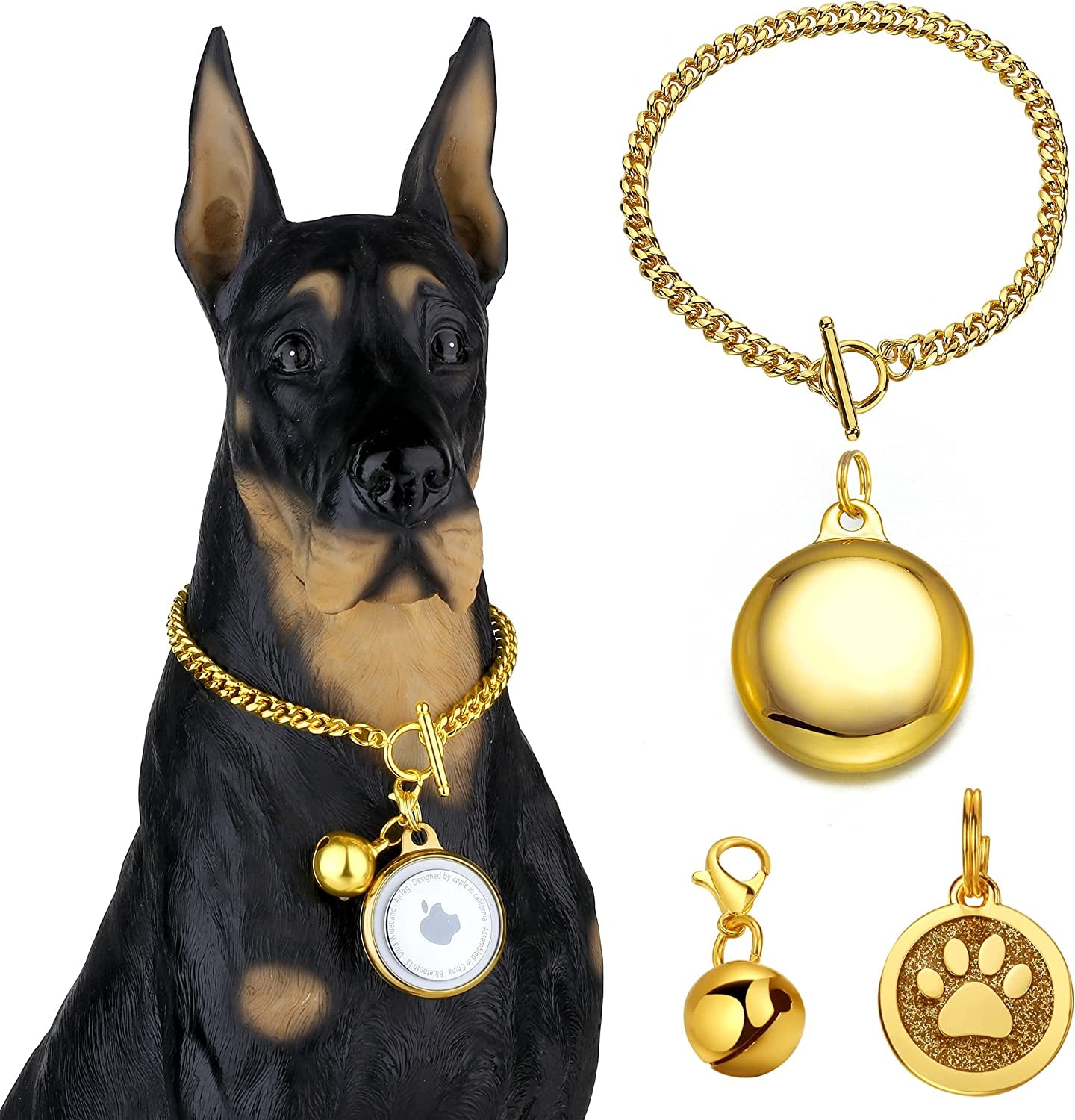 Dog Gold Chain Collar and Leash Set Luxury Link Heavy Duty Stainless Steel/