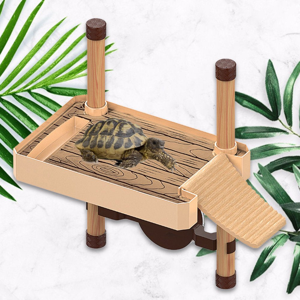 Turtle Tortoise Reptile Pier Floating Climbing Basking Platform Ramp Ladder with Food Water Dish Aquarium Decor Amphibian Leisure Table Animals & Pet Supplies > Pet Supplies > Reptile & Amphibian Supplies > Reptile & Amphibian Food Famyfamy
