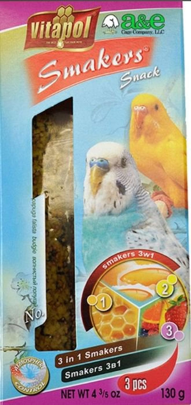 A&E Cage Company Smakers Parakeet Variety Treat Sticks 3 Count Pack of 2 Animals & Pet Supplies > Pet Supplies > Bird Supplies > Bird Treats A&E Cage Company