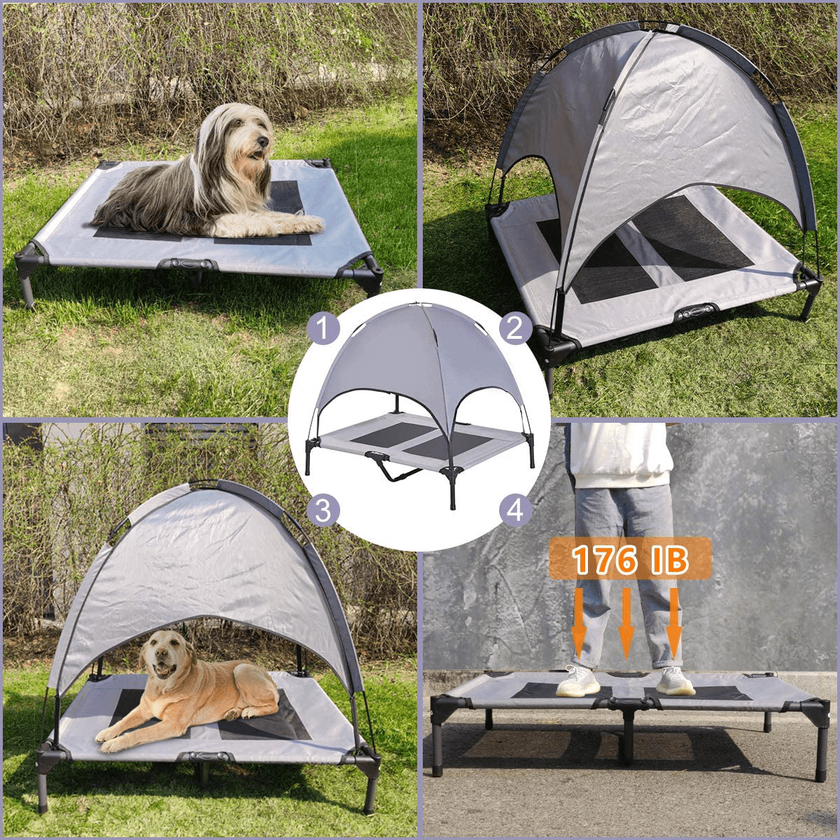 A.FATI Elevated Dog Bed,Cooling Raised Dog Bed Outdoor & Indoor Dog Cot Bed for Large Dogs with Removable Canopy Shade Tent with Extra Bag, Portable for Camping, Traveling, Beach, Training Use Animals & Pet Supplies > Pet Supplies > Dog Supplies > Dog Houses A.FATI