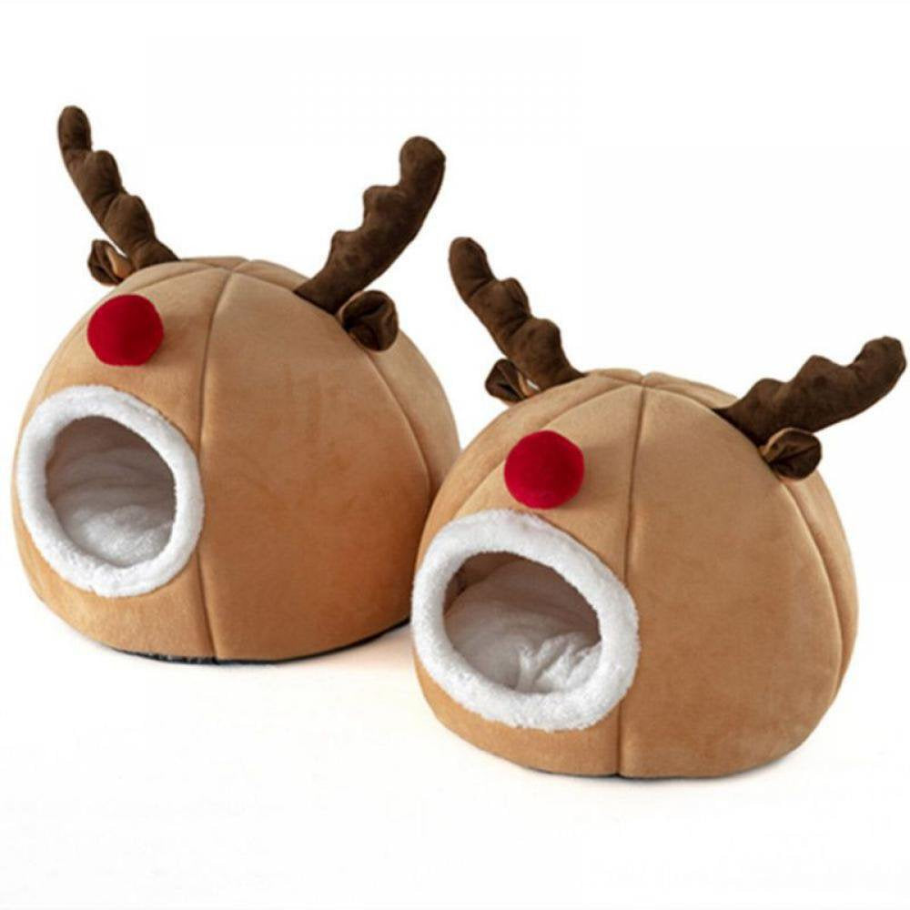 Stibadium Christmas Reindeer Shape Pet Bed Warm Cave Animal Kitten Nest Sleeping Bed Puppy House for Cats and Small Dogs Animals & Pet Supplies > Pet Supplies > Cat Supplies > Cat Beds Stibadium