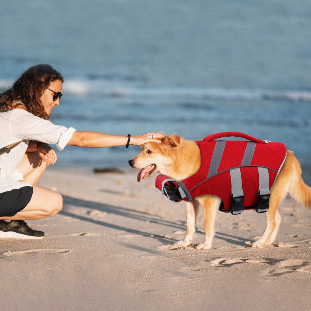 BRKURLEG Dog Life Jacket, Ripstop Dog Safety Vest with Reflective Stripes, Adjustable Pet Lifesaver Swimsuit with Handle for Medium Large Extra Large Dogs Animals & Pet Supplies > Pet Supplies > Dog Supplies > Dog Apparel BRKURLEG