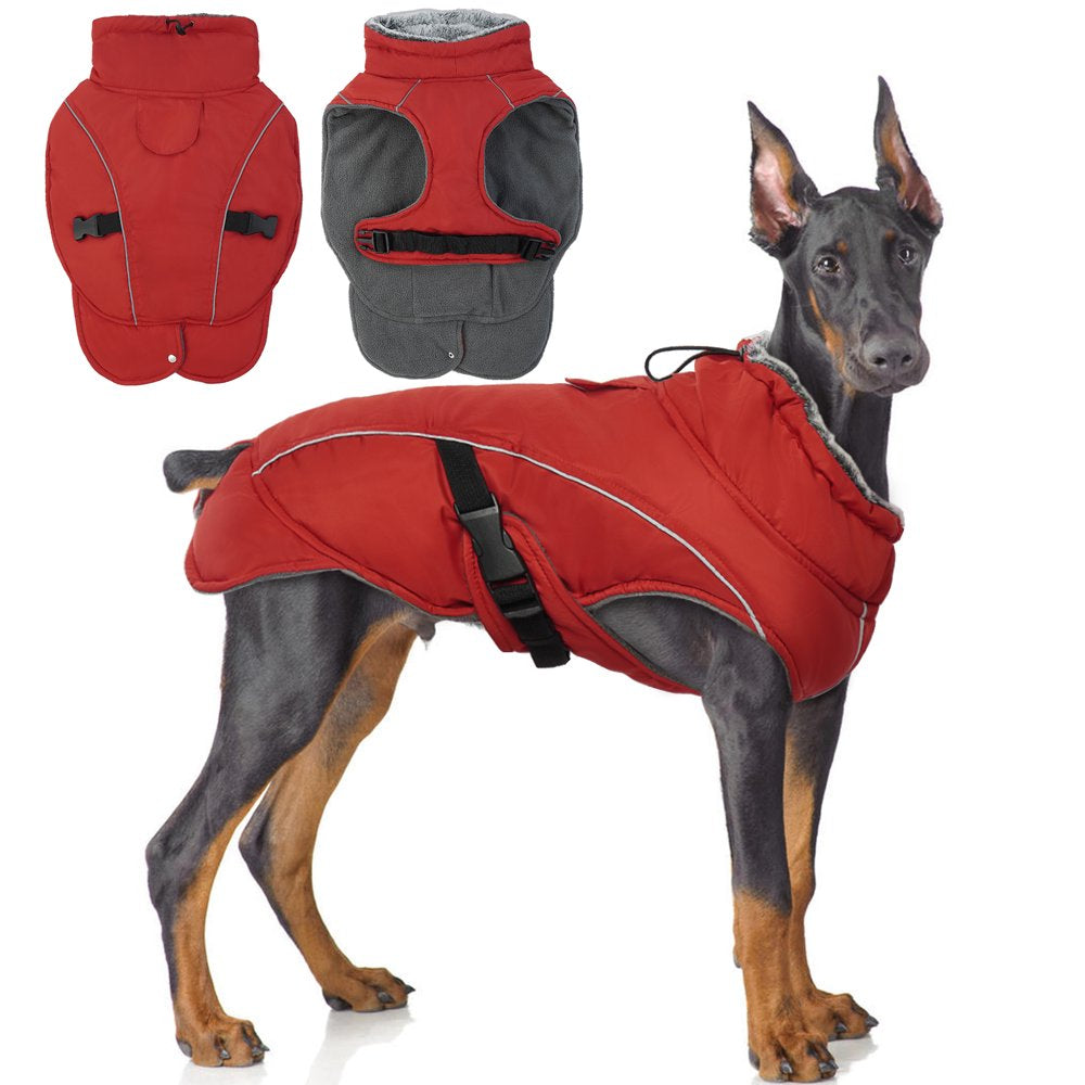 ROZKITCH Lightweight Winter Dog Coat Warm Dog Vest Jacket Water Resistant Windproof Dog Apparel Furry Collar for Cold Weather Dog Jacket Small Medium Large Dogs Red Animals & Pet Supplies > Pet Supplies > Dog Supplies > Dog Apparel ROZKITCH 2XL