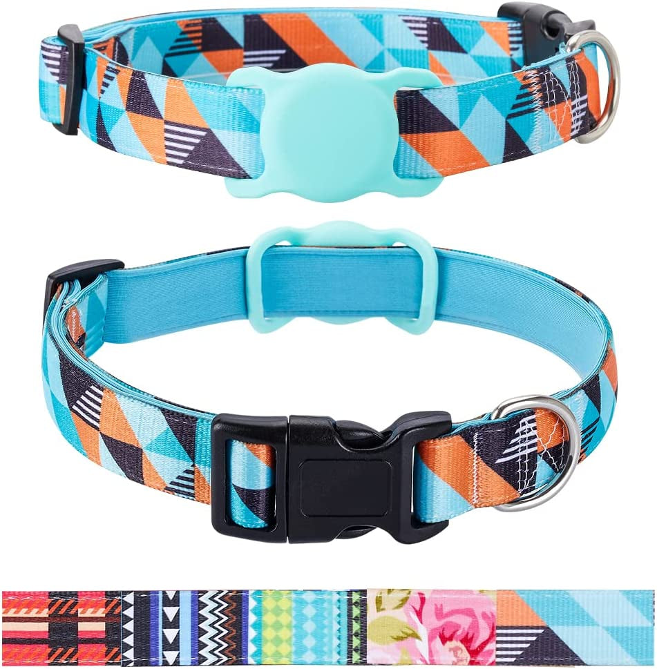 Airtag Cat Collar, Animire Soft Neoprene Padded Air Tag Collar for Extra Small Dogs, Polyester Puppy Pet Collar with Silicone Airtag Case Holder Accessories, 8"-12" Neck Electronics > GPS Accessories > GPS Cases Animire Blue Ethnic XS: 8"-12" neck