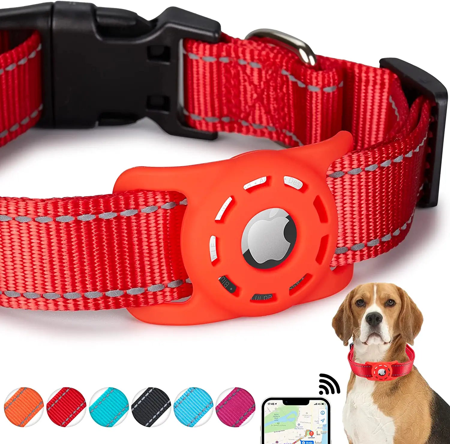 KONITY Reflective Airtag Dog Collar, Compatible with Apple Airtag, Nylon Pet Cat Puppy Collar with Silicone Airtag Holder for Small Medium Large Dogs Electronics > GPS Accessories > GPS Cases Konity RED M: 12.6" -19.7" neck 