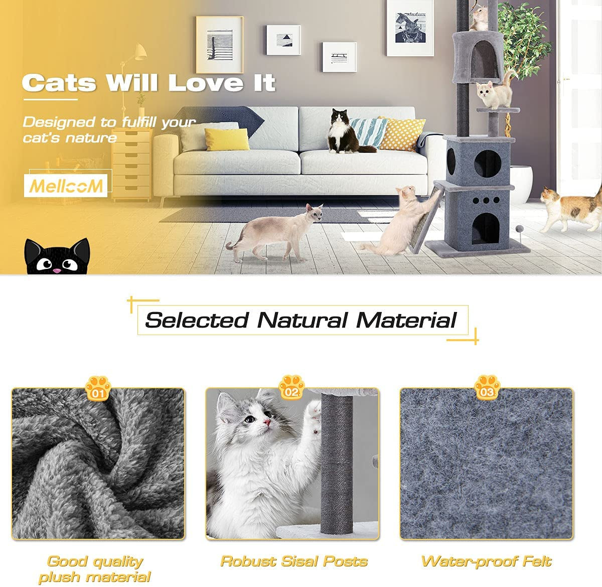 Erommy Multi-Level Cat Tree Cat Activity Towers Condo Furniture with Sisal-Covered Scratching Posts and Perches for Big Cats Pets House Play Animals & Pet Supplies > Pet Supplies > Cat Supplies > Cat Furniture Erommy