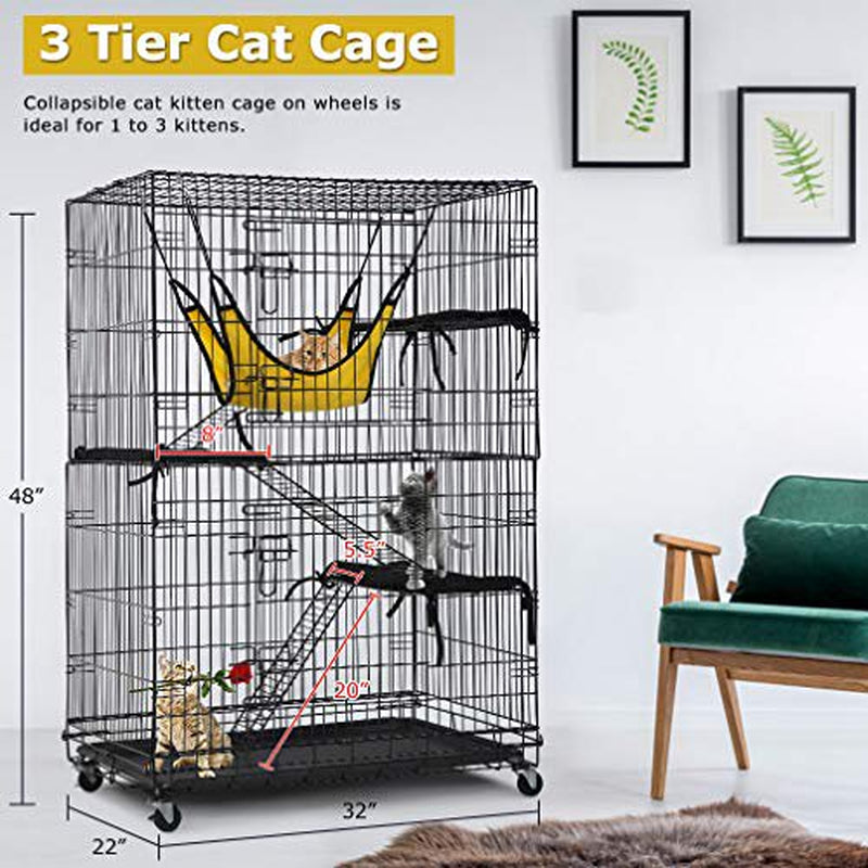 Bestpet Cat Cage Cat Crate Cat Kennel 48 Inches Cat Playpen with Free Hammock 3 Cat Bed 2 Front Doors 2 Ramp Ladders Perching Shelves Animals & Pet Supplies > Pet Supplies > Dog Supplies > Dog Kennels & Runs BestPet
