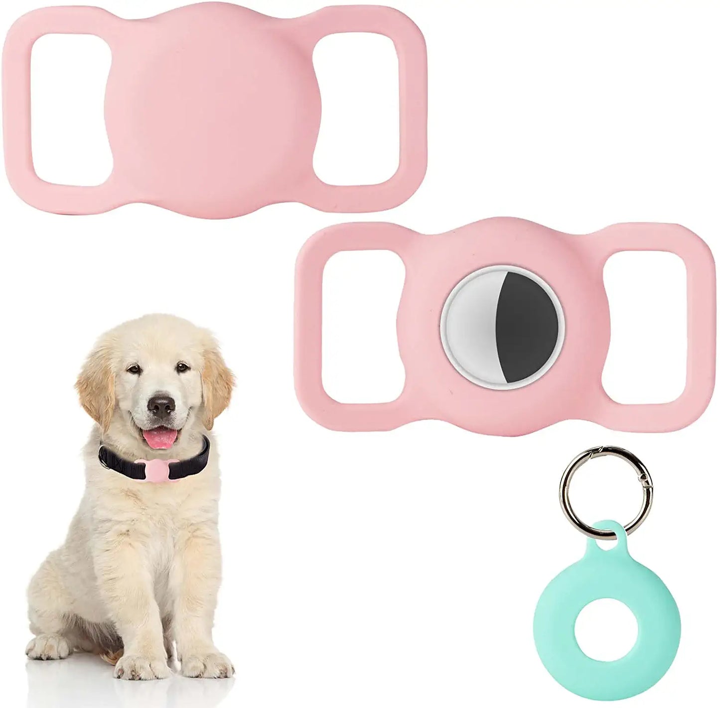 Puppydoggy 2 Pack Airtag Dog Collar Holder for Dog Cat Tracker, Silicone Airtag Case Waterproof Scratch-Resistant, Anti-Lost & 1 Pack Airtag Keychain Holder for Pet Collar, Bag (Small, Yellow) Electronics > GPS Accessories > GPS Cases PuppyDoggy Pink Large